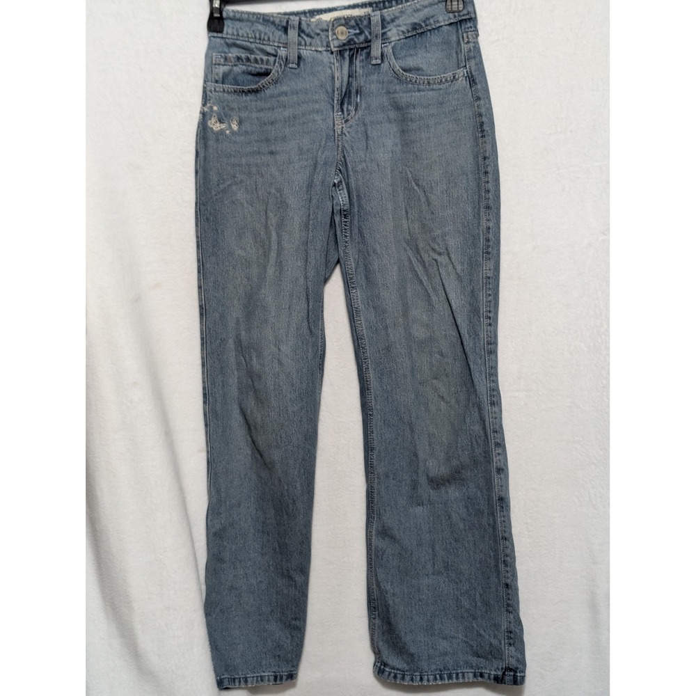 Hollister Low Rise Baggy Jeans Womens 000R W23 Blue‎ Butterfly Embroidered Y2K